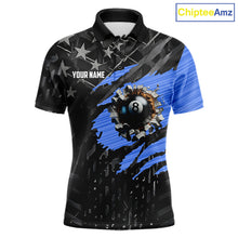 Load image into Gallery viewer, Black American Flag 8 Ball Billiard Shirt For Men Custom Billiard Team Jersey Polo &amp; 1/4 Zip |Blue TDM6536