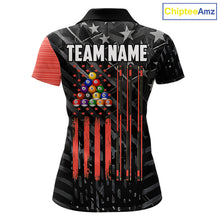 Load image into Gallery viewer, Black American Flag 8 Ball Billiard Shirt For Women Custom Billiard Team Jersey Polo &amp; 1/4 Zip |Red TDM6537