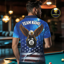Load image into Gallery viewer, Blue Lightning American Flag Eagle Billiard Shirts For Men Custom 8 Ball Pool Jersey Polo, 1/4 Zip TDM6538