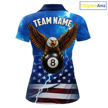 Load image into Gallery viewer, Blue Lightning American Flag Eagle Billiard Shirts For Women Custom 8 Ball Pool Jersey Polo, 1/4 Zip TDM6538