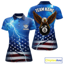 Load image into Gallery viewer, Blue Lightning American Flag Eagle Billiard Shirts For Women Custom 8 Ball Pool Jersey Polo, 1/4 Zip TDM6538