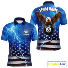 Load image into Gallery viewer, Blue Lightning American Flag Eagle Billiard Shirts For Men Custom 8 Ball Pool Jersey Polo, 1/4 Zip TDM6538