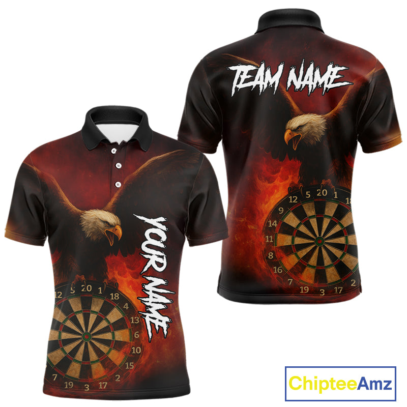 Personalized Fire Flame Eagle Dart Shirts For Men Custom Darts Team Jersey Polo & Quarter Zip TDM4209