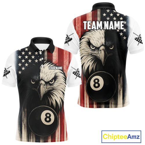 Personalized Vintage American Flag Eagle Billiard Shirt For Men Custom Patriotic Pool Team Jerseys TDM4211