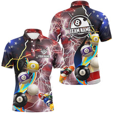Load image into Gallery viewer, Personalized Billiard Balls American Flag Lightning Men Billiard Shirts, Patriotic Billiard Jerseys TDM2043