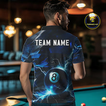 Load image into Gallery viewer, Blue 8 Ball Pool Thunder Lightning Billiard Shirt For Men Custom Billiard League Team Jerseys TDM4373