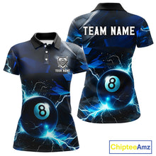 Load image into Gallery viewer, Blue 8 Ball Pool Thunder Lightning Billiard Shirt For Women Custom Billiard League Team Jerseys TDM4373