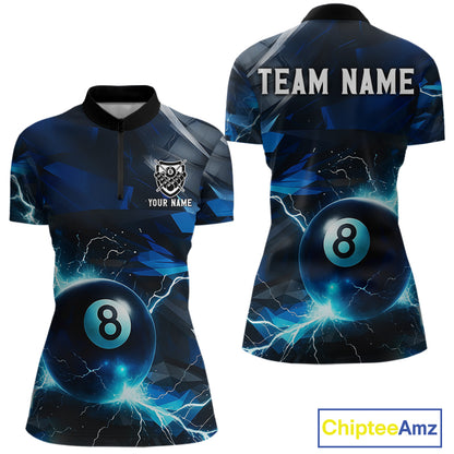 Blue 8 Ball Pool Thunder Lightning Billiard Shirt For Women Custom Billiard League Team Jerseys TDM4373