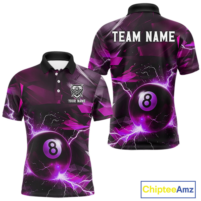 Purple 8 Ball Pool Thunder Lightning Billiard Shirt For Men Custom Billiard League Team Jerseys TDM4374