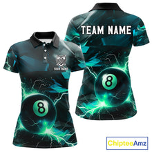 Load image into Gallery viewer, Turquoise 8 Ball Pool Thunder Lightning Billiard Shirt For Women Custom Billiard League Team Jerseys TDM4375