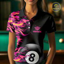 Load image into Gallery viewer, Pink Fire Flame 8 Ball Pool Billiard Shirt For Women Custom Billiard Team Jersey Polo &amp; 1/4 Zip TDM4376