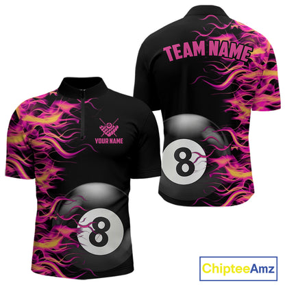 Pink Fire Flame 8 Ball Pool Billiard Shirt For Men Custom Billiard Team Jersey Polo & 1/4 Zip TDM4376