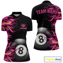 Load image into Gallery viewer, Pink Fire Flame 8 Ball Pool Billiard Shirt For Women Custom Billiard Team Jersey Polo &amp; 1/4 Zip TDM4376