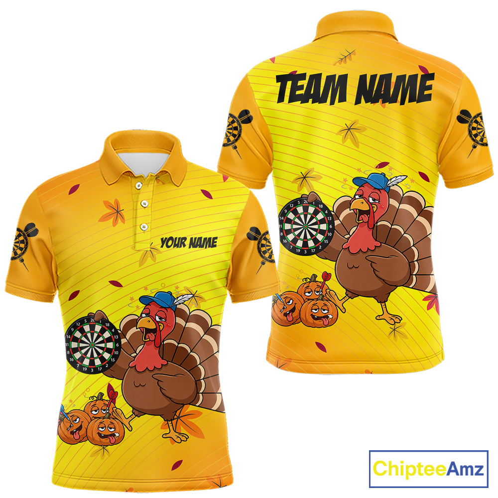 Yellow Funny Drunk Turkey Darts Shirts For Men Custom Thanksgiving Darts Team Jersey, Darts Gifts TDM7273