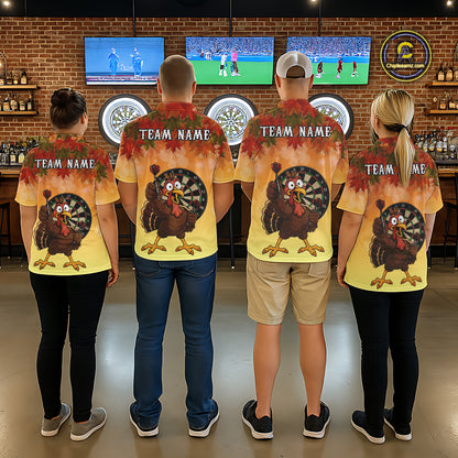 Custom Orange Funny Turkey Autumn Darts Shirts For Men, Thanksgiving Darts Team Jersey Darts Gifts TDM7276