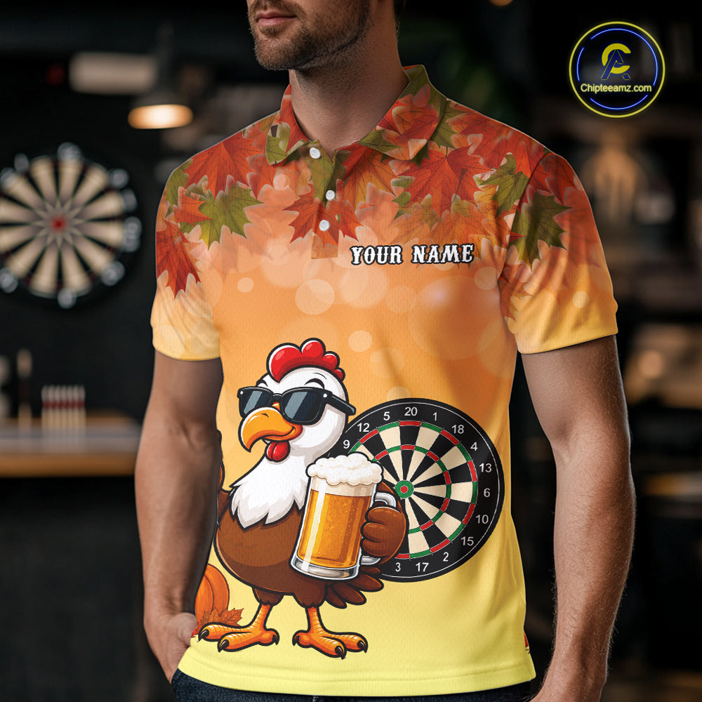 Orange Funny Turkey Beer Autumn Darts Shirts For Men Custom Thanksgiving Darts Jersey Darts Gifts TDM7277