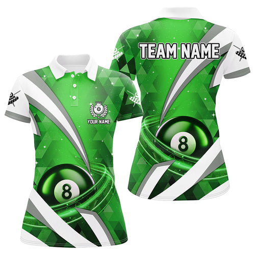 Customized Lightning Green 8 Ball Pool Women Billiard Polo & 1/4 Zip Shirts, Billiard Team Jerseys TDM2521