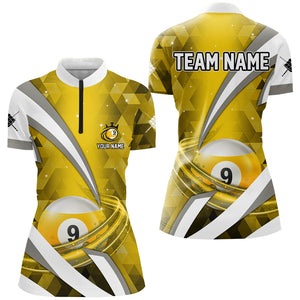 Customized Lightning Yellow 9 Ball Pool Women Billiard Polo & 1/4 Zip Shirts, Billiard Team Jerseys TDM2523