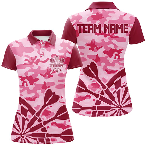 Pink Jerseys Camo Darts Polo & Quarter-Zip Shirts For Women Custom Darts Shirts Uniform For Team TDM2528