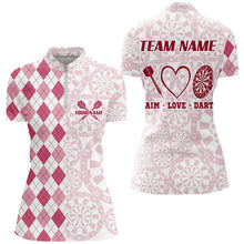 Load image into Gallery viewer, Aim Love Darts Custom Pink Argyle Women Darts Polo &amp; 1/4 Shirts, Funny Darts Shirts Darts Team Jersey TDM2529