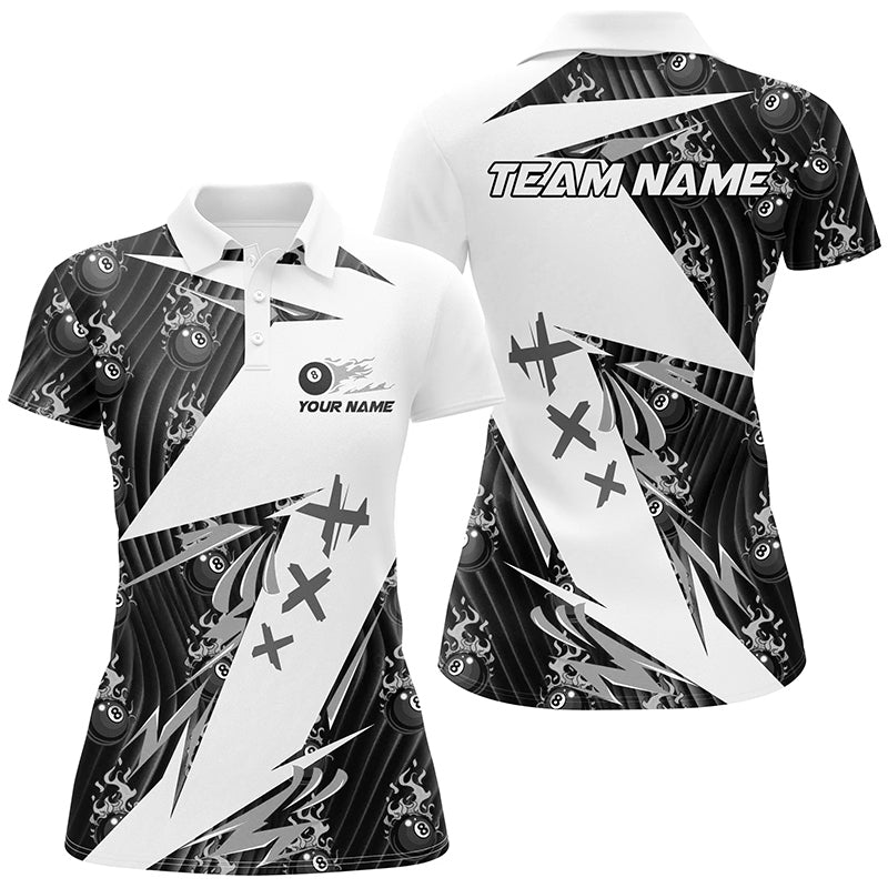 Black Billiard 8 Ball Flame Pattern Custom Pool Shirts For Women, Billiard Tournament Team Jerseys TDM2774