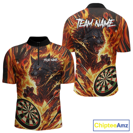Orange Flaming Wolf Dartboard Jersey For Men Custom Darts League Team Shirt Polo & Quarter Zip TDM5022