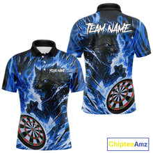 Load image into Gallery viewer, Blue Flaming Wolf Dartboard Jersey For Men Custom Darts League Team Shirt Polo &amp; Quarter Zip TDM5023