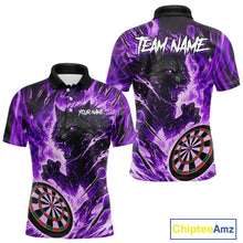 Load image into Gallery viewer, Purple Flaming Wolf Dartboard Jersey For Men Custom Darts League Team Shirt Polo &amp; Quarter Zip TDM5024
