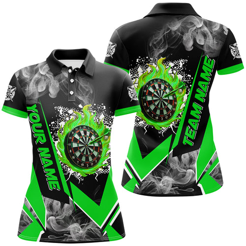 Personalized Dartboard Fire Flame Smoke Custom Dart Shirts For Women, Darts Team Jerseys | Green TDM3009