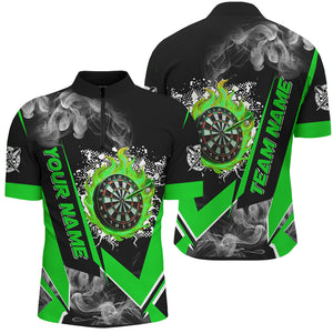 Personalized Dartboard Fire Flame Smoke Custom Dart Shirts For Men, Darts Team Jerseys | Green TDM3009