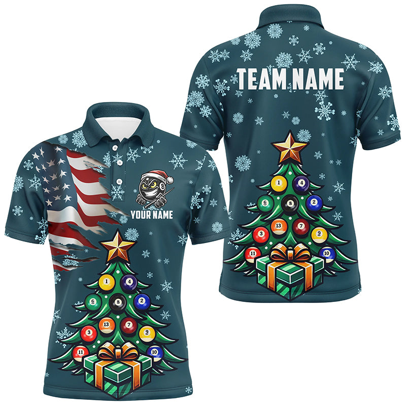 Personalized Christmas Billiard Shirts For Men Custom US Flag Christmas Pine Tree Billiard Jerseys TDM3010