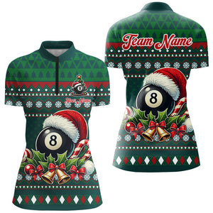 Funny Green Christmas Santa Hat 8 Ball Pool Billiard Shirts For Women Custom Xmas Billiard Jerseys TDM3012