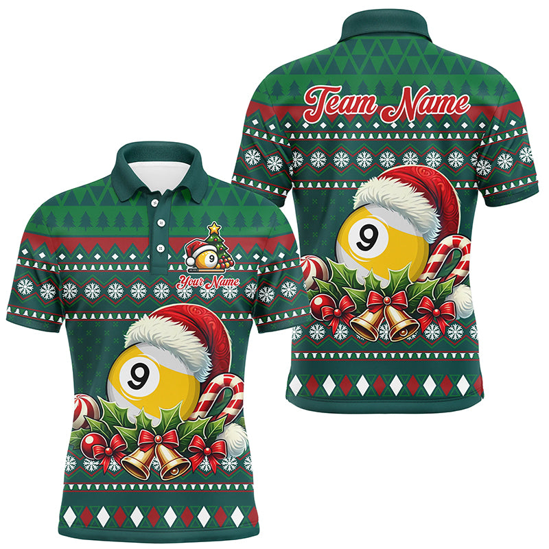 Funny Green Christmas Santa Hat 9 Ball Pool Billiard Shirts For Men Custom Xmas Billiard Jerseys TDM3013