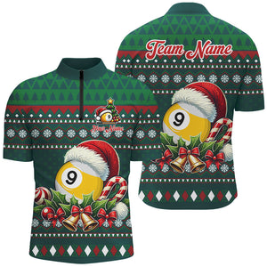 Funny Green Christmas Santa Hat 9 Ball Pool Billiard Shirts For Men Custom Xmas Billiard Jerseys TDM3013