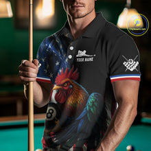 Load image into Gallery viewer, American Flag Rooster 8 Ball Men Billiard Polo &amp; 1/4 Zip Custom Patriotic Team Billiard Jersey TDM5238