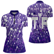 Load image into Gallery viewer, Aim The Tip Arrow Pattern Custom Dart Shirts For Women, Funny Dart Team Shirts Dart Jerseys | Purple TDM3247