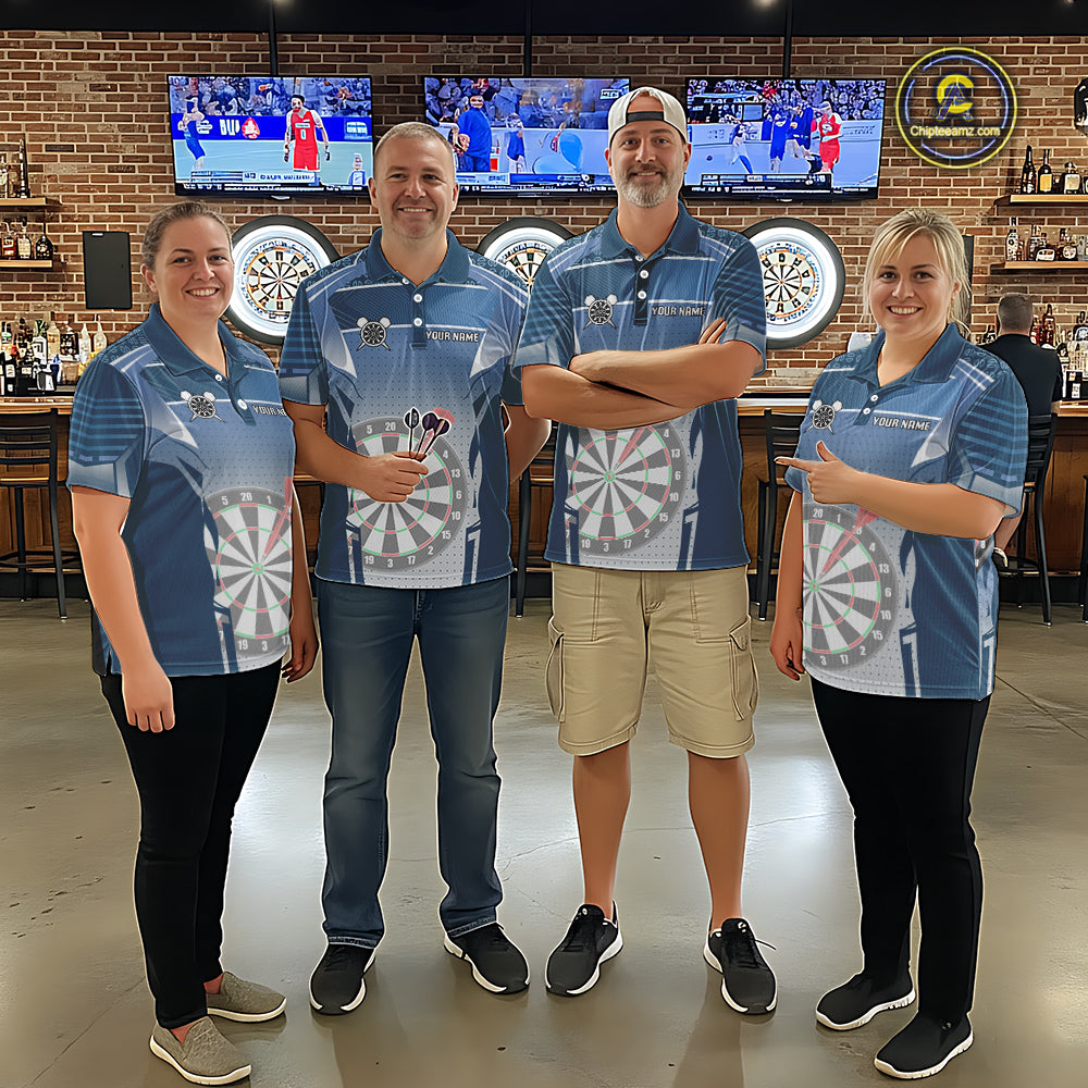 Blue Dartboard Lights Custom Darts Polo & Quarter Zip For Men, Personalized 3D Darts Team Jersey TDM5497