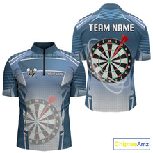 Load image into Gallery viewer, Blue Dartboard Lights Custom Darts Polo &amp; Quarter Zip For Men, Personalized 3D Darts Team Jersey TDM5497