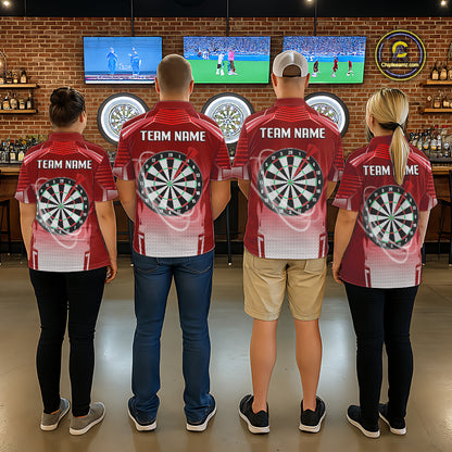 Red Dartboard Lights Custom Darts Polo & Quarter Zip For Men, Personalized 3D Darts Team Jersey TDM5498