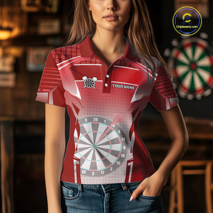 Red Dartboard Lights Custom Darts Polo & Quarter Zip For Women, Personalized 3D Darts Team Jersey TDM5498
