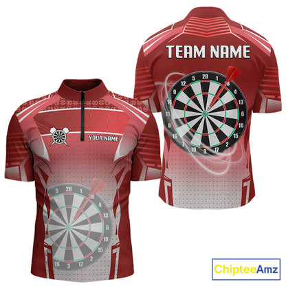 Red Dartboard Lights Custom Darts Polo & Quarter Zip For Men, Personalized 3D Darts Team Jersey TDM5498