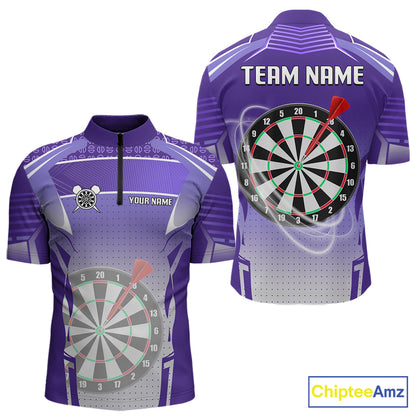 Purple Dartboard Lights Custom Darts Polo & Quarter Zip For Men, Personalized 3D Darts Team Jersey TDM5499