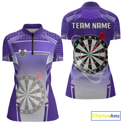 Purple Dartboard Lights Custom Darts Polo & Quarter Zip For Women, Personalized 3D Darts Team Jersey TDM5499