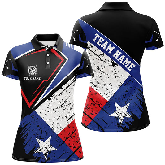 Personalized Archery Texas Flag Vintage Style Women Polo Shirts, Patriotic Texas Archery Shirts TDM0941