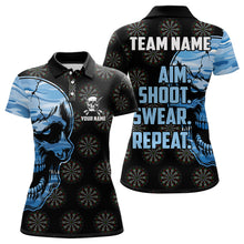 Load image into Gallery viewer, Funny Blue Camo Darts Skull Aim Shoot Swear Repeat Custom Dart Shirts For Women Darts Team Jerseys TDM3595