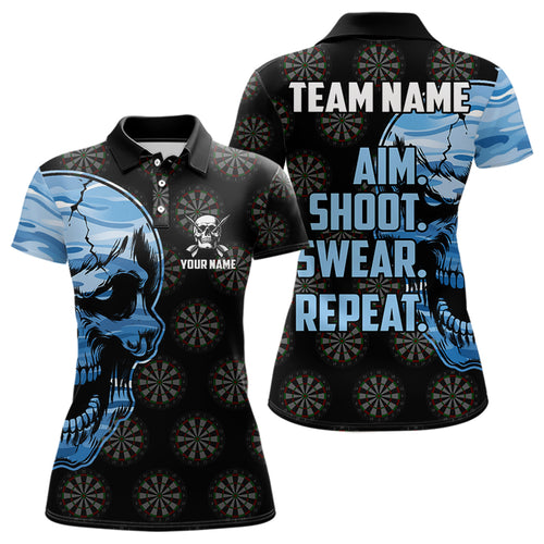 Funny Blue Camo Darts Skull Aim Shoot Swear Repeat Custom Dart Shirts For Women Darts Team Jerseys TDM3595