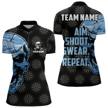 Load image into Gallery viewer, Funny Blue Camo Darts Skull Aim Shoot Swear Repeat Custom Dart Shirts For Women Darts Team Jerseys TDM3595