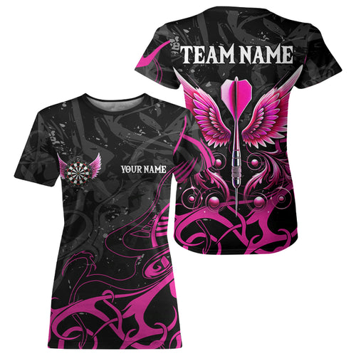 Personalized Pink Black Arrow Wings Dart T Shirts For Women Custom Dart Jerseys Team Outfit TDM3596