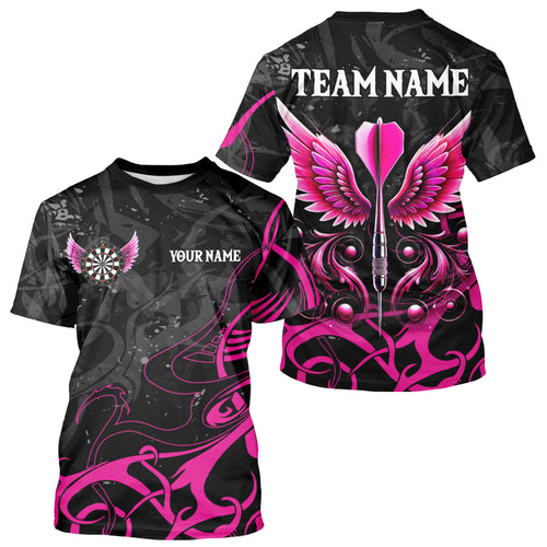 Personalized Pink Black Arrow Wings Dart T Shirts For Men Custom Dart Jerseys Team Outfit TDM3596