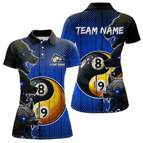 Funny Ying And Yang Eyes Of Wolf Billiard Shirts For Women Custom 8 & 9 Ball Billiard Jerseys | Blue TDM3597